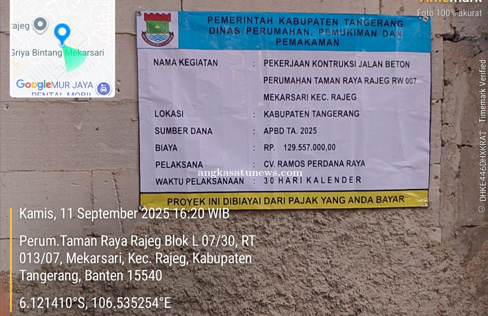 Publik Pertanyakan Proyek Betonisasi Rp129 Juta di Taman Raya Mekarsari